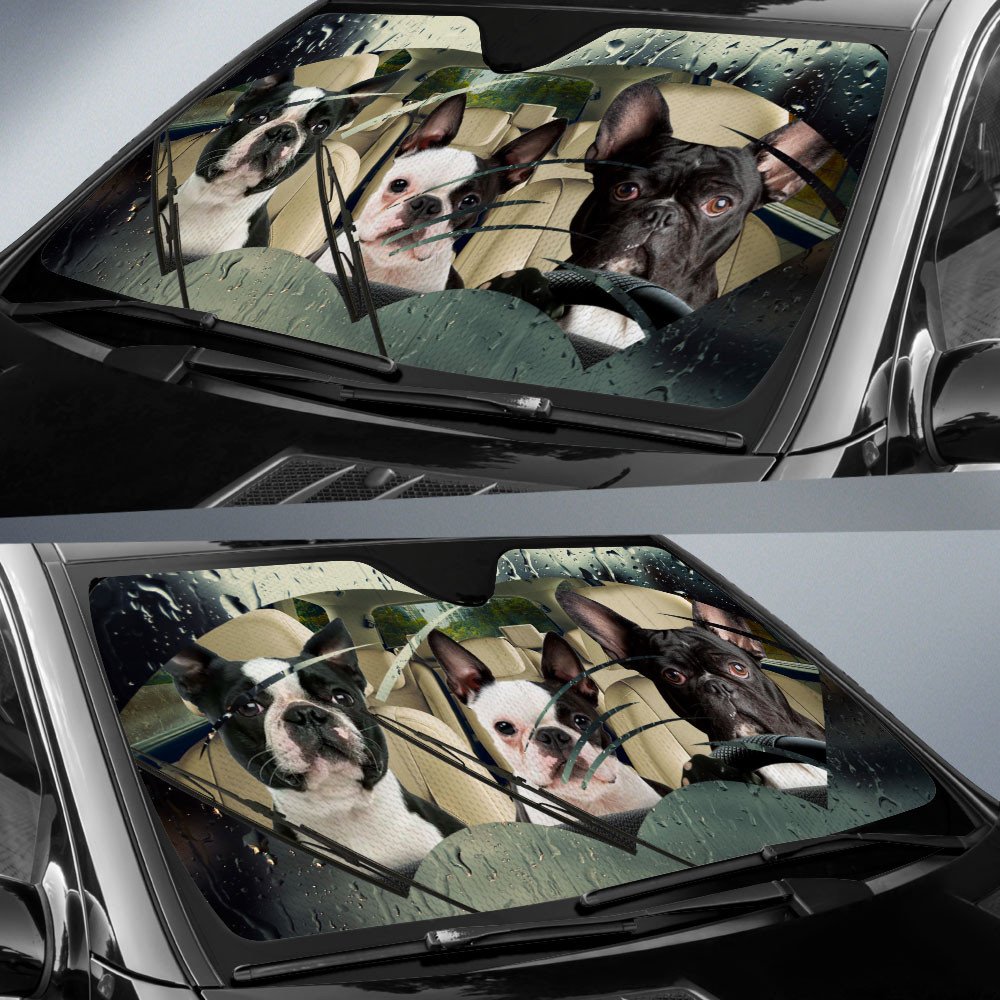 Boston Terrier-Rainy Driving Car Sun Shade Cover Auto Windshield