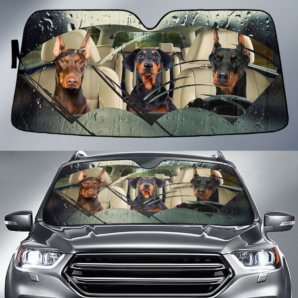 Doberman Pinscher-Rainy Driving Car Sun Shade Cover Auto Windshield