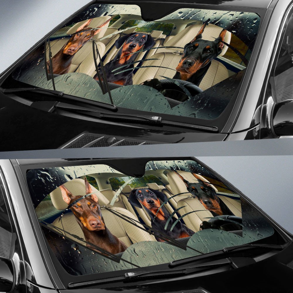 Doberman Pinscher-Rainy Driving Car Sun Shade Cover Auto Windshield