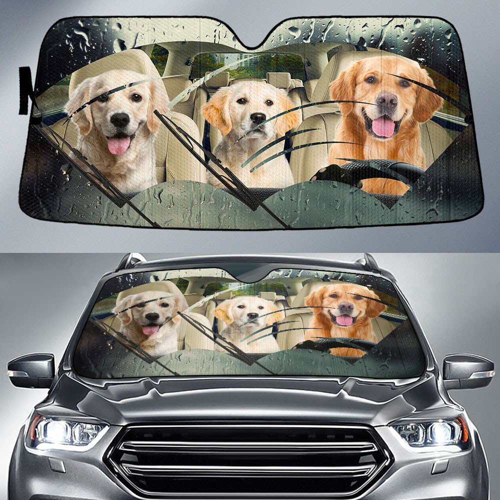 Golden Retriever-Rainy Driving Car Sun Shade Cover Auto Windshield