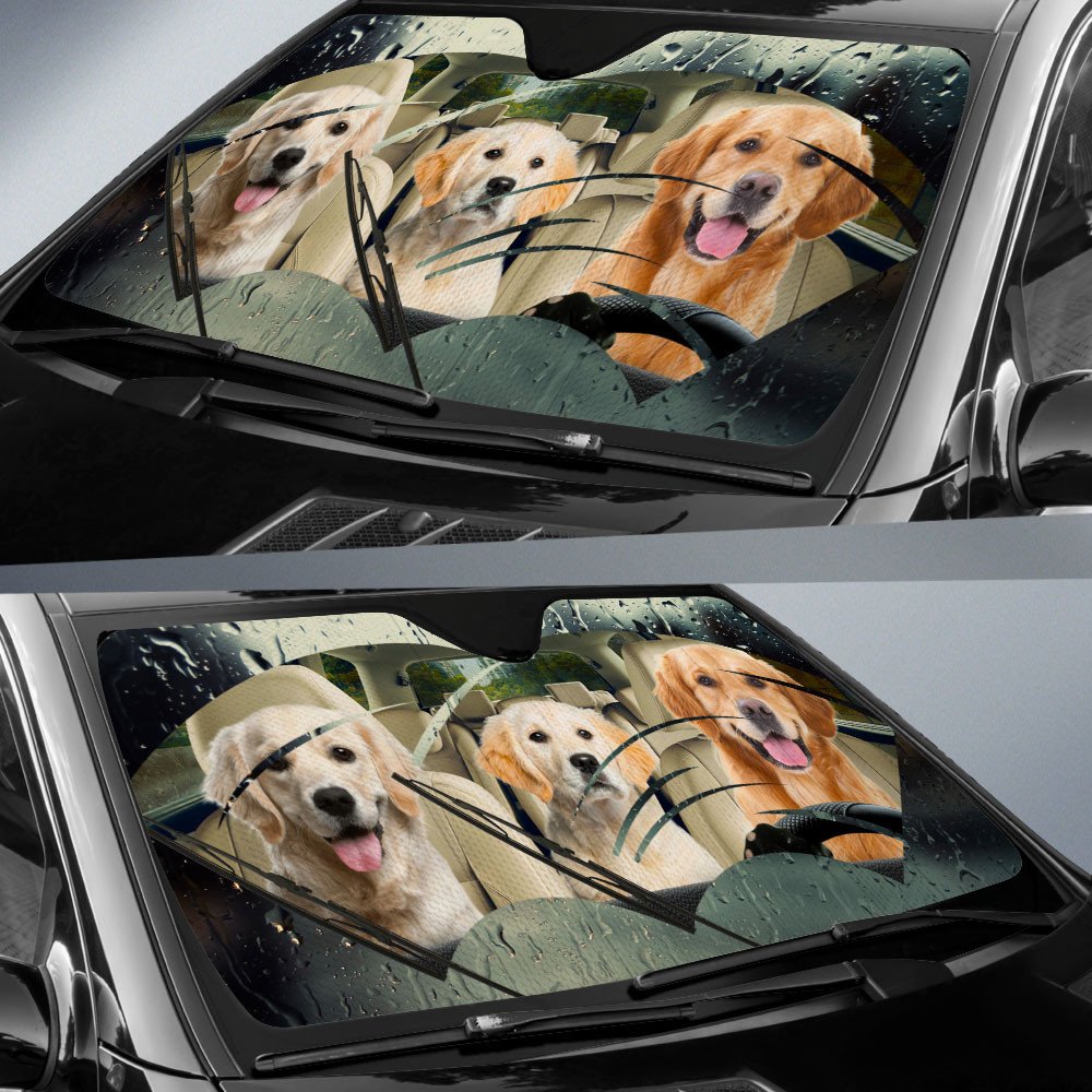 Golden Retriever-Rainy Driving Car Sun Shade Cover Auto Windshield