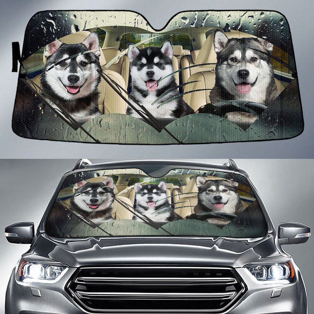 Siberian Husky-Rainy Driving Car Sun Shade Cover Auto Windshield
