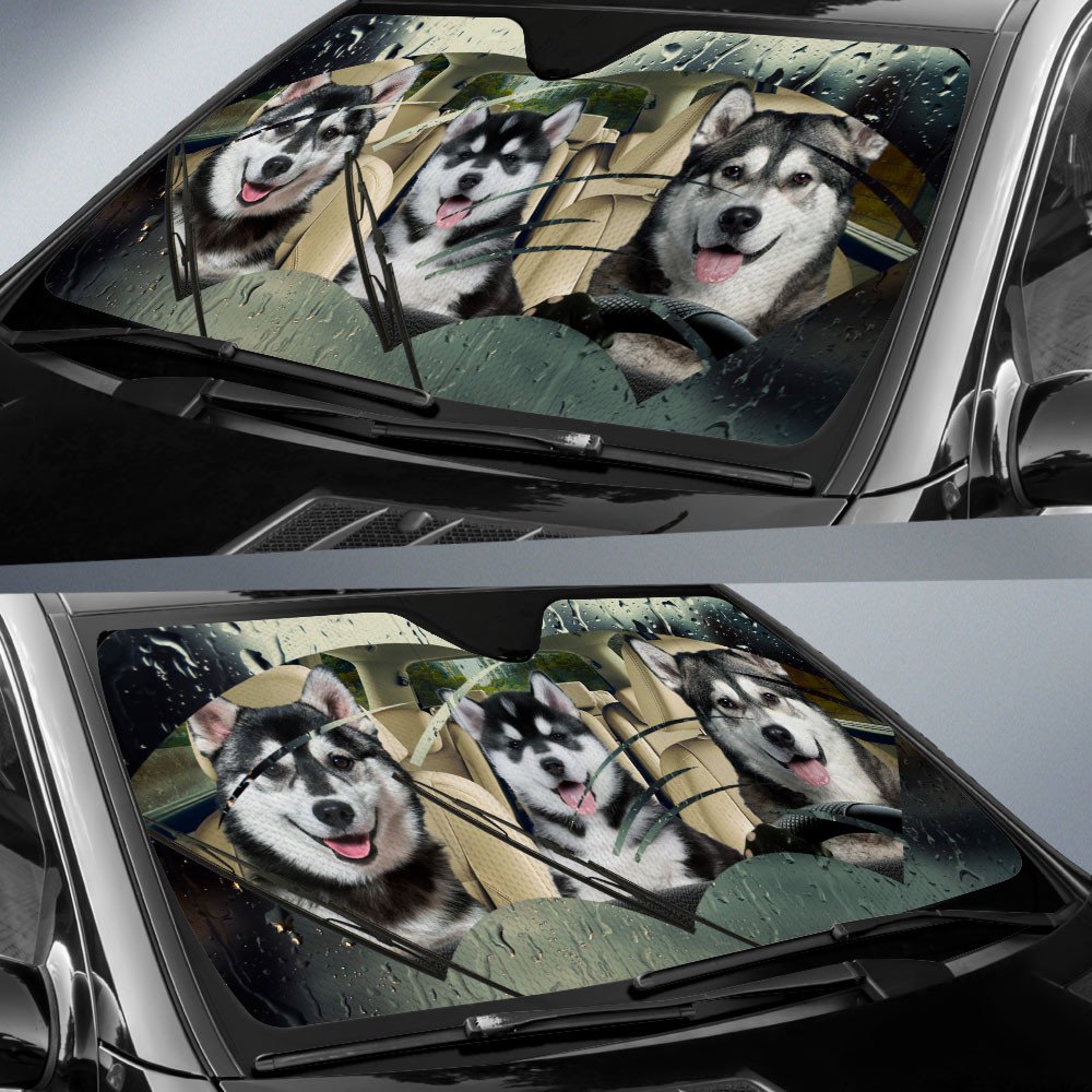Siberian Husky-Rainy Driving Car Sun Shade Cover Auto Windshield