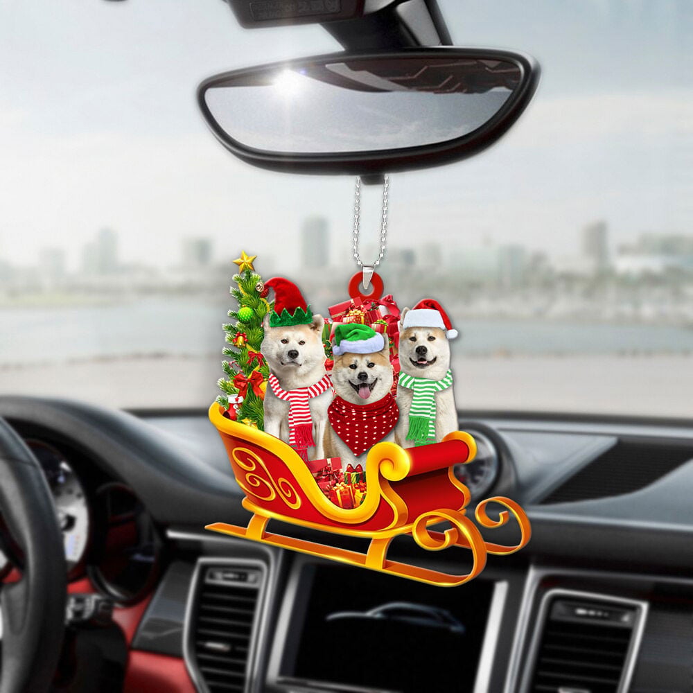 Akita Inu-Dog Christmas Sleigh Car-Two Sided Ornament