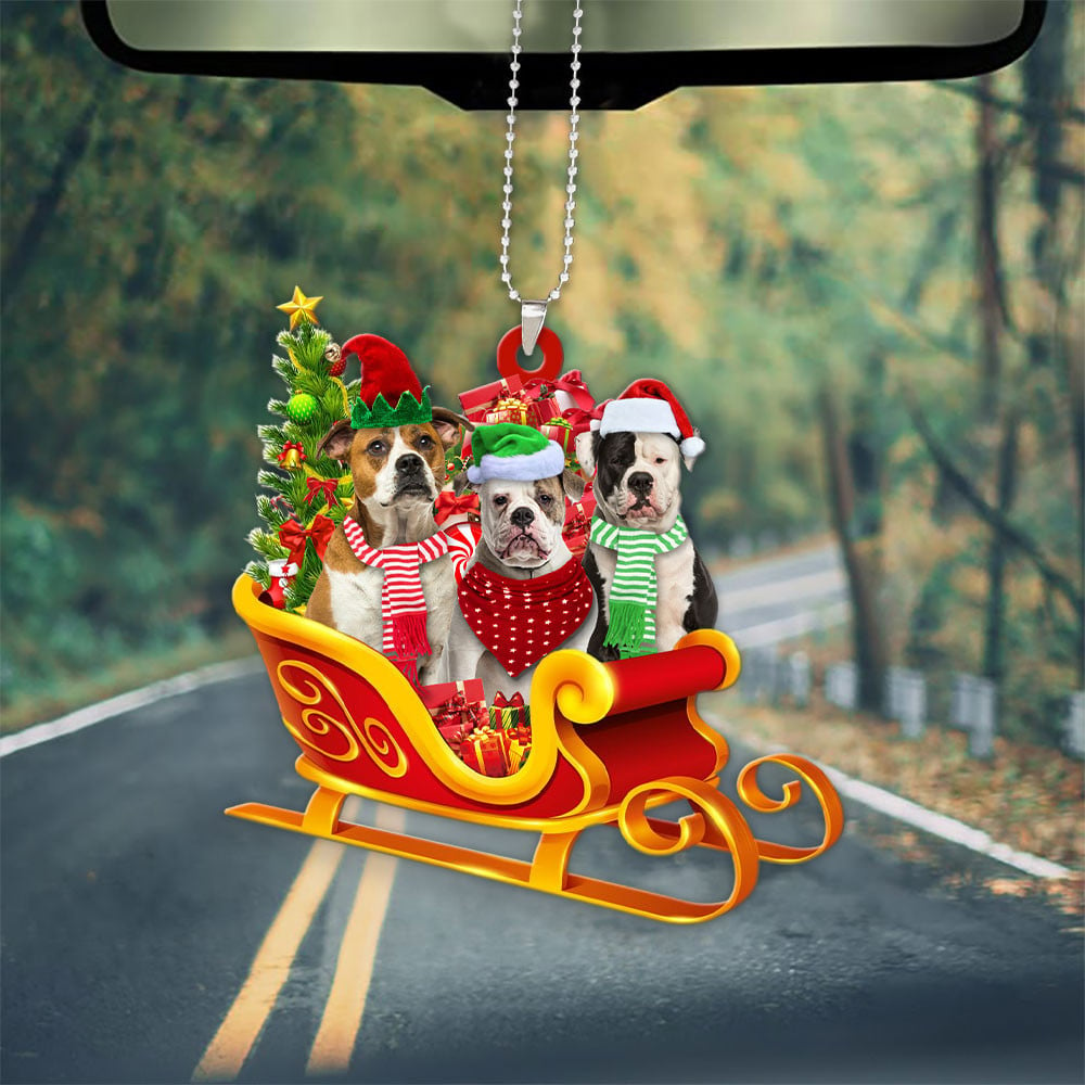 American Bull Dog-Dog Christmas Sleigh Car-Two Sided Ornament