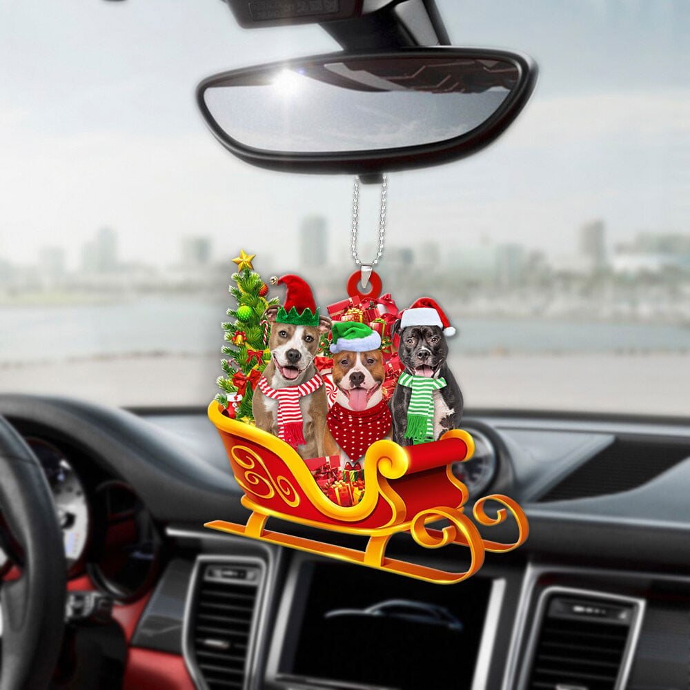 American Staffordshire Terrier Dog-Dog Christmas Sleigh Car-Two Sided Ornament