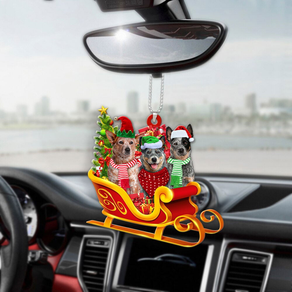 Australian Cattle Dog-Dog Christmas Sleigh Car-Two Sided Ornament