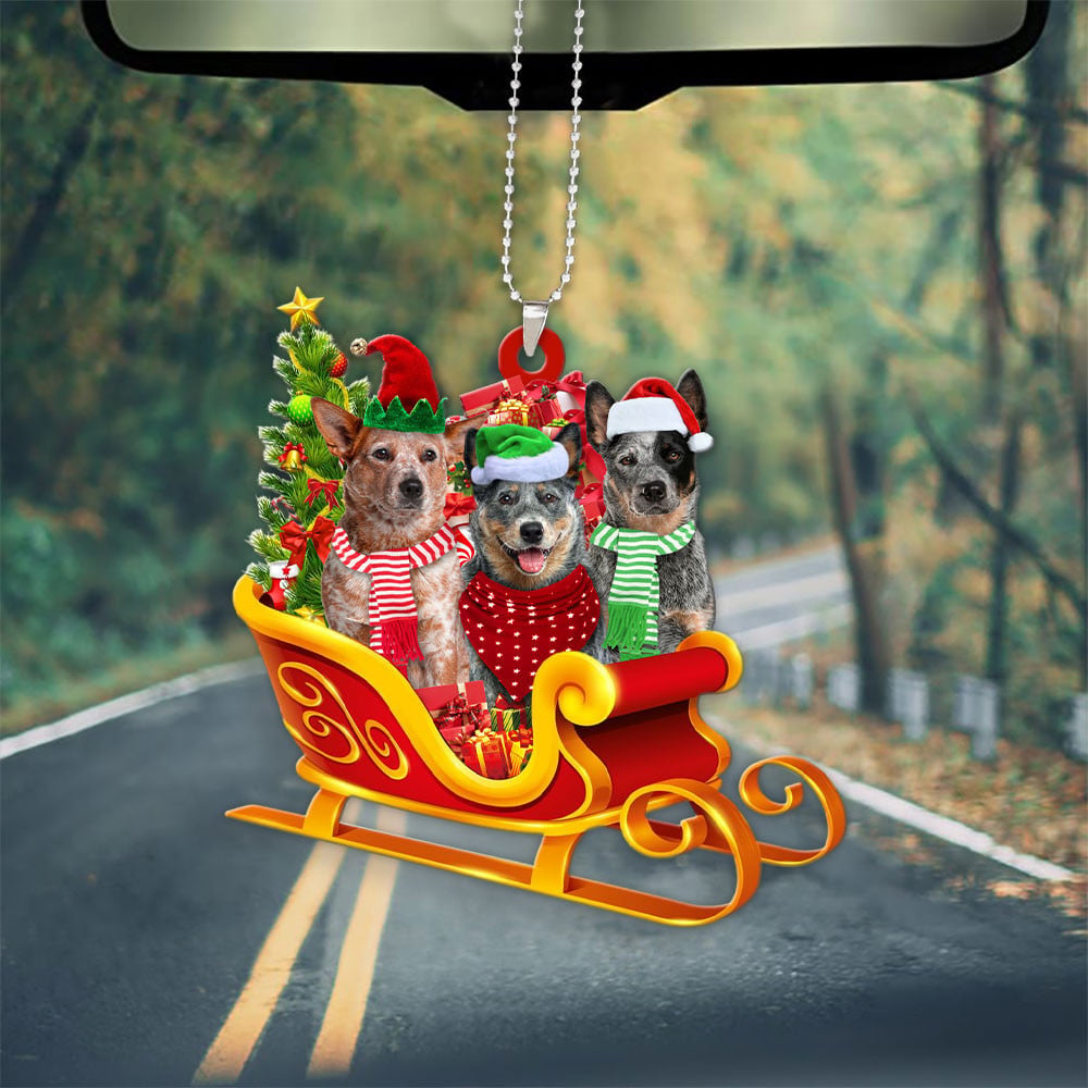 Australian Cattle Dog-Dog Christmas Sleigh Car-Two Sided Ornament