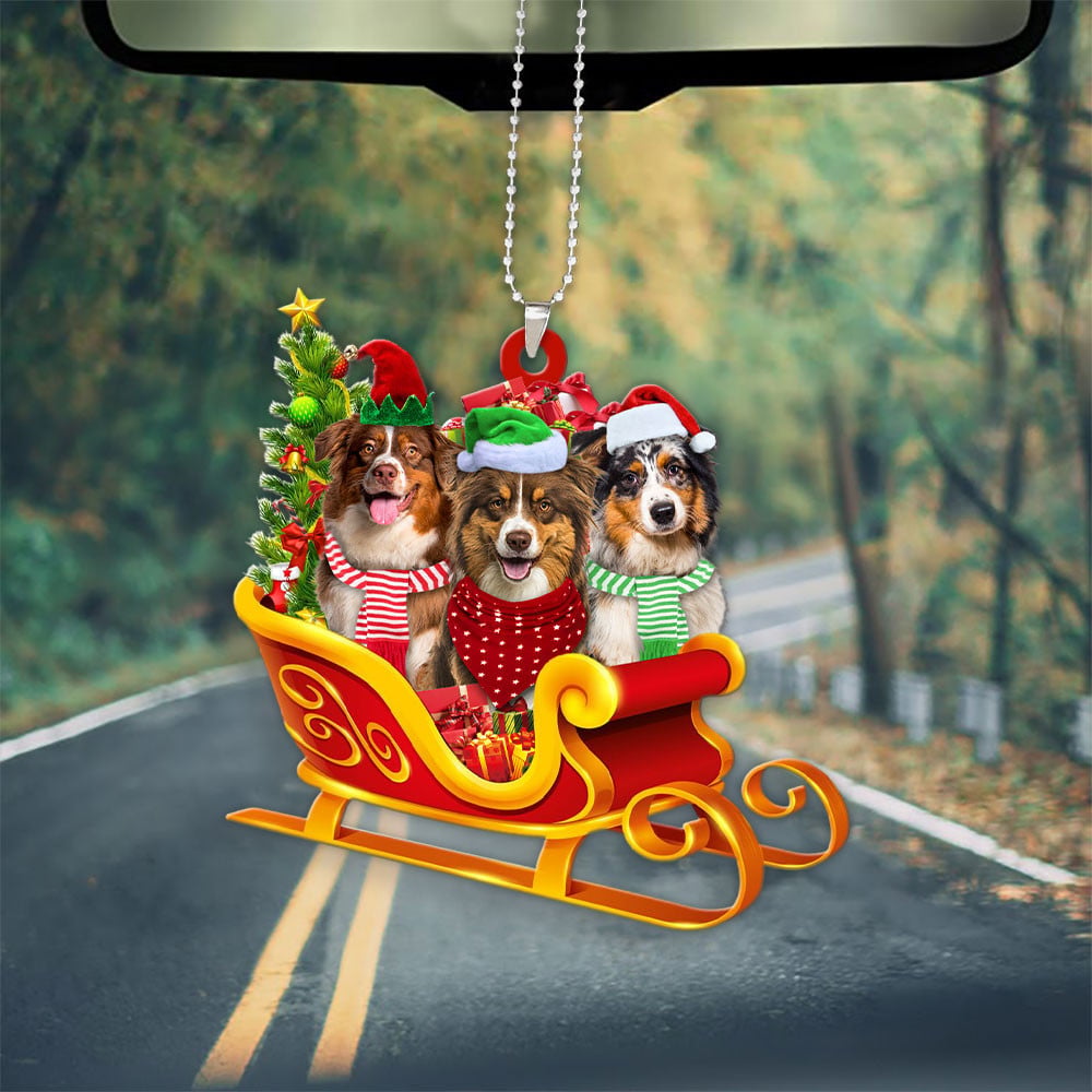 Australian Shepherd Dog-Dog Christmas Sleigh Car-Two Sided Ornament
