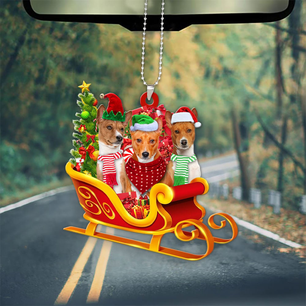 Basenji-Dog Christmas Sleigh Car-Two Sided Ornament