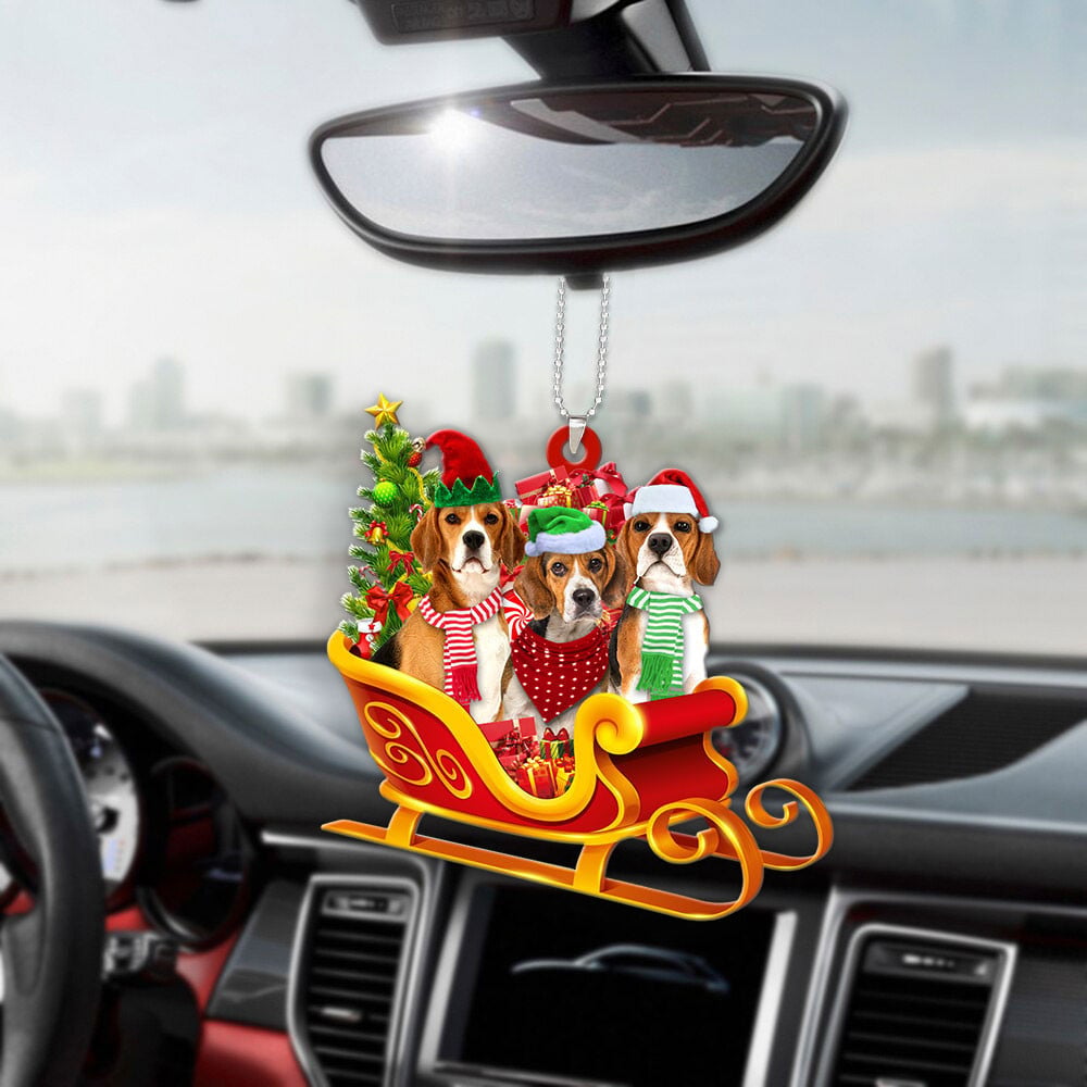 Beagle-Dog Christmas Sleigh Car-Two Sided Ornament