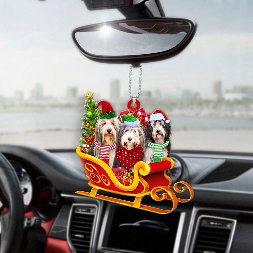 Bearded Collie-Dog Christmas Sleigh Car-Two Sided Ornament