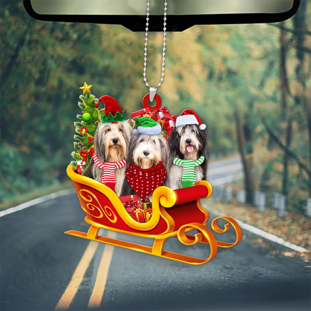 Bearded Collie-Dog Christmas Sleigh Car-Two Sided Ornament