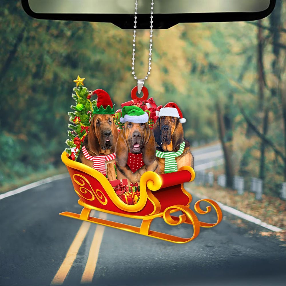 Bloodhound-Dog Christmas Sleigh Car-Two Sided Ornament
