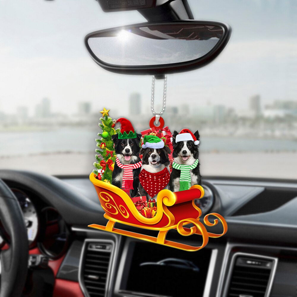 Border Collie-Dog Christmas Sleigh Car-Two Sided Ornament