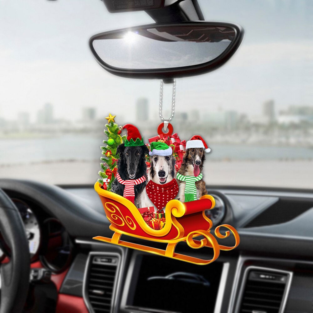 Borzoi-Dog Christmas Sleigh Car-Two Sided Ornament