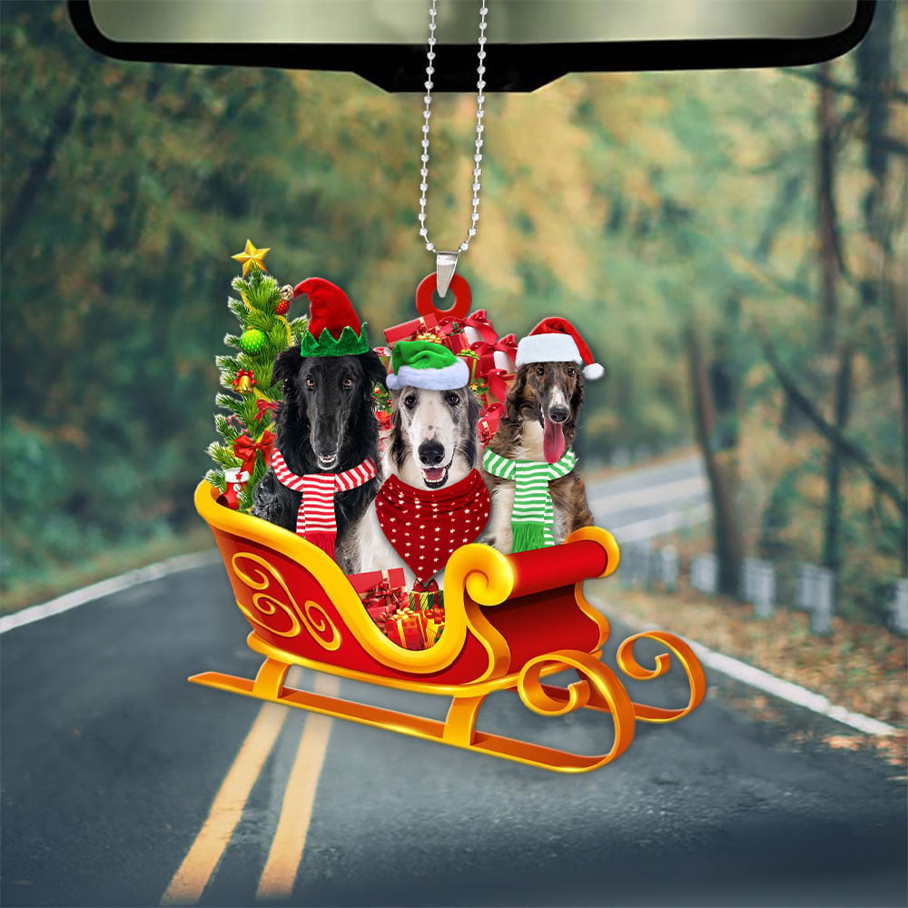 Borzoi-Dog Christmas Sleigh Car-Two Sided Ornament