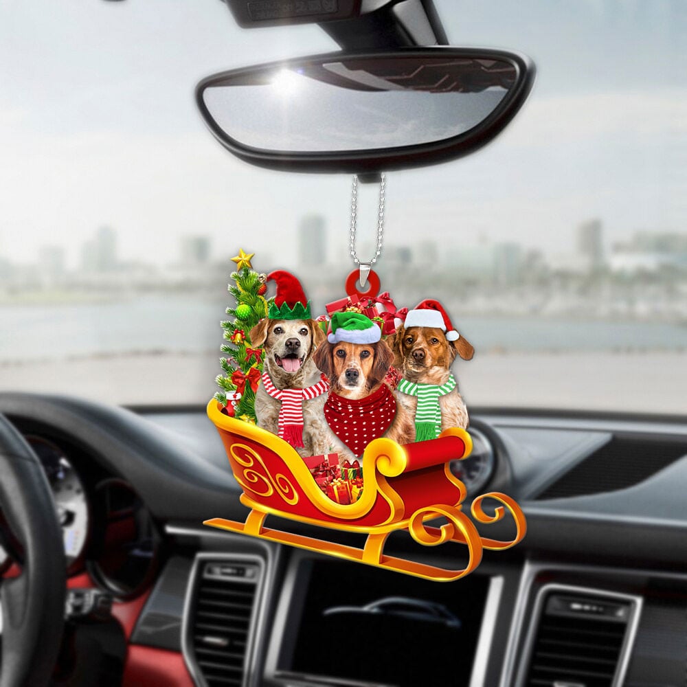 Brittany-Dog Christmas Sleigh Car-Two Sided Ornament