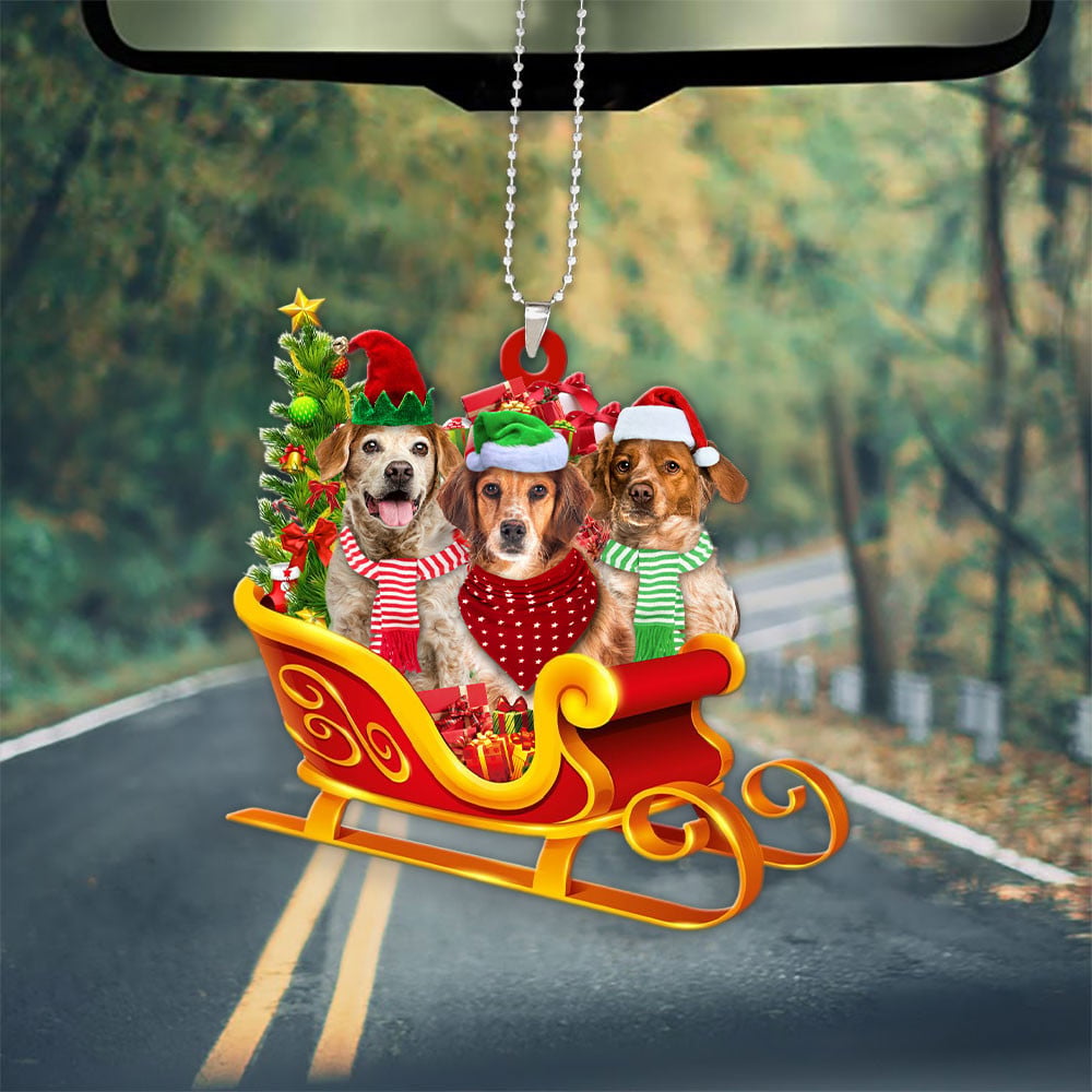 Brittany-Dog Christmas Sleigh Car-Two Sided Ornament