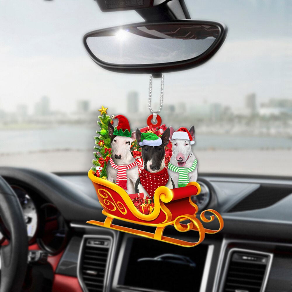 Bull Terrier-Dog Christmas Sleigh Car-Two Sided Ornament