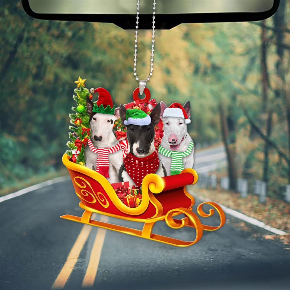 Bull Terrier-Dog Christmas Sleigh Car-Two Sided Ornament