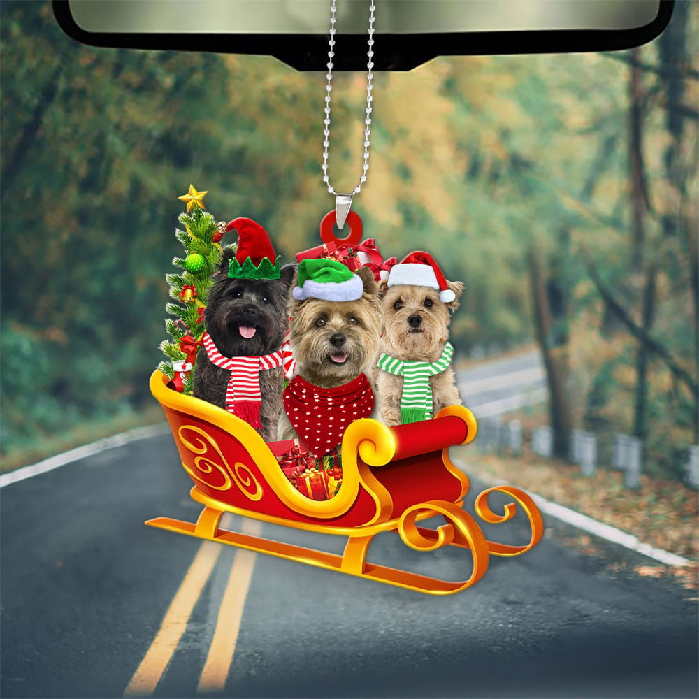 Cairn Terrier-Dog Christmas Sleigh Car-Two Sided Ornament