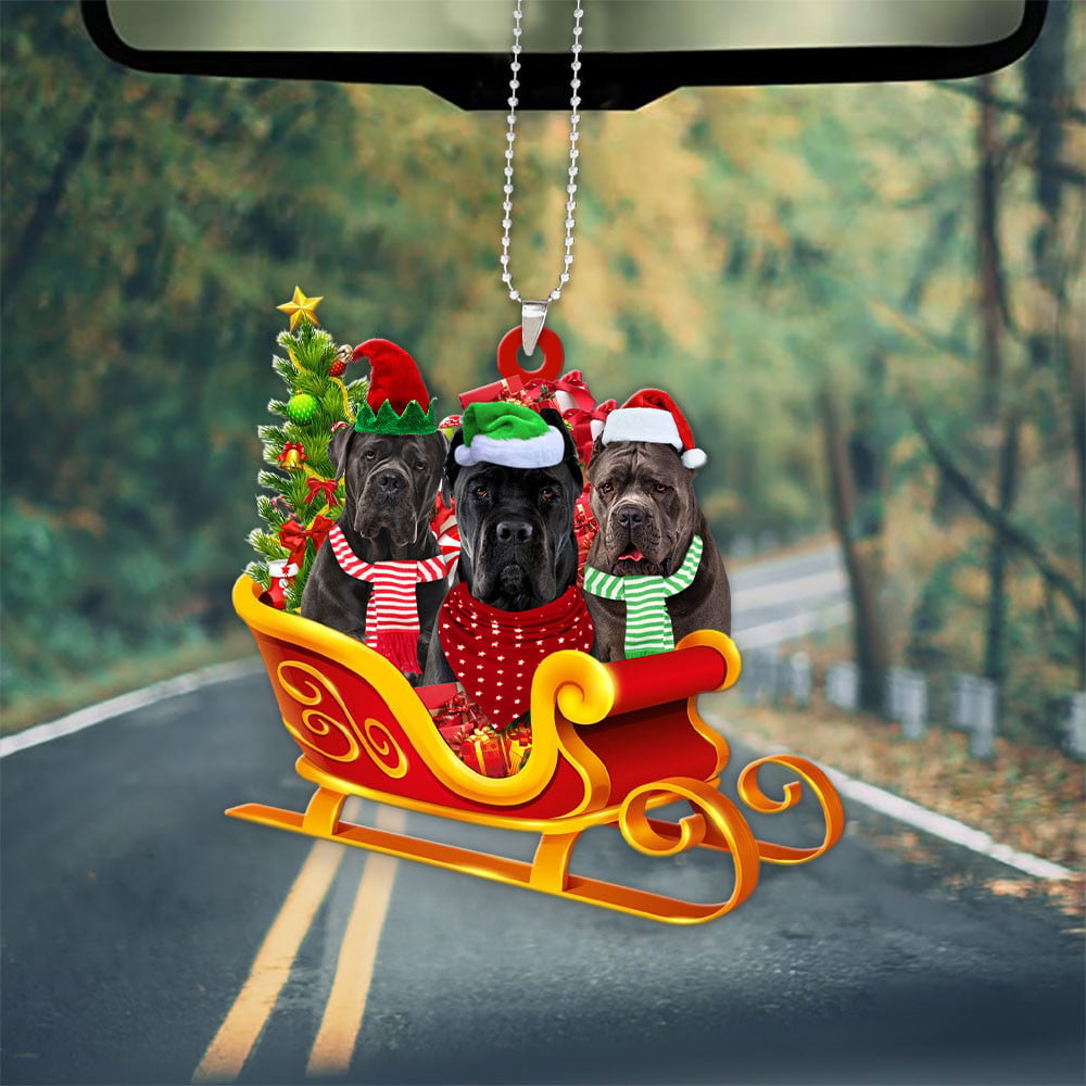 Cane Corso-Dog Christmas Sleigh Car-Two Sided Ornament