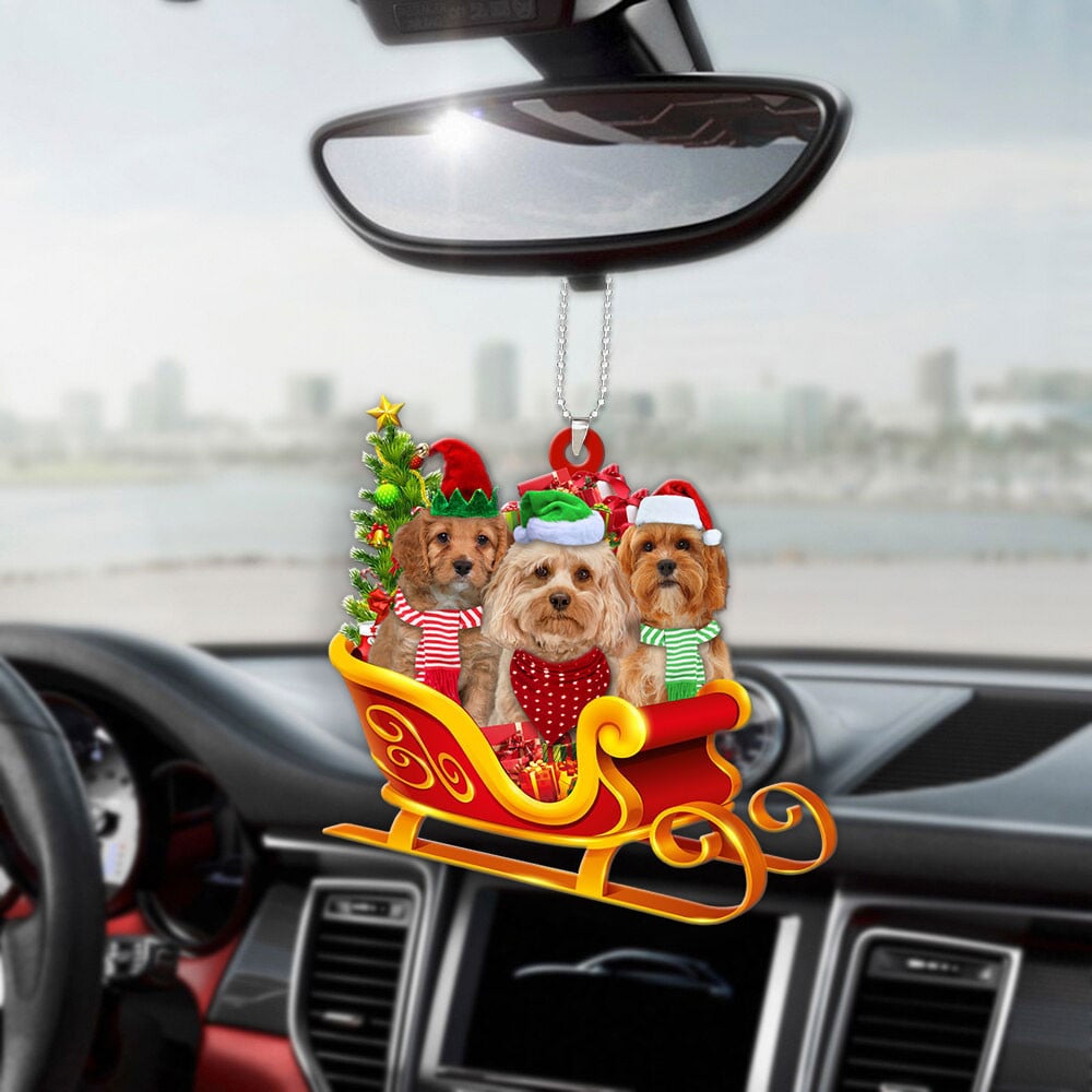 Cavapoo-Dog Christmas Sleigh Car-Two Sided Ornament