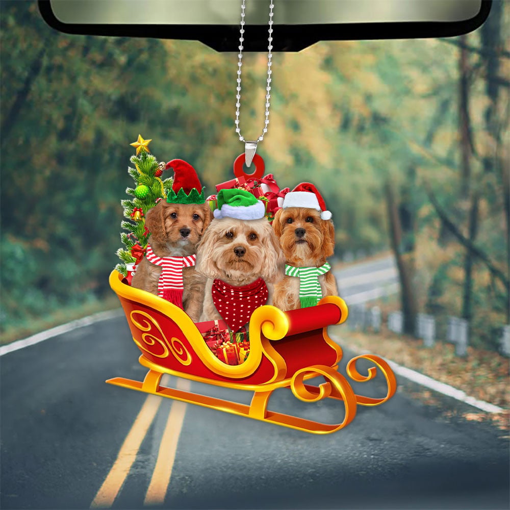 Cavapoo-Dog Christmas Sleigh Car-Two Sided Ornament