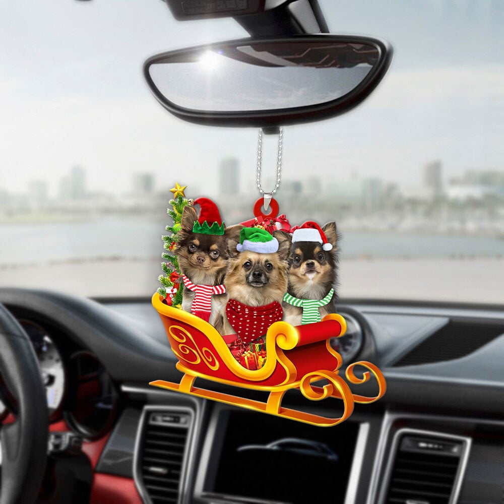 Chihuahua-Dog Christmas Sleigh Car-Two Sided Ornament