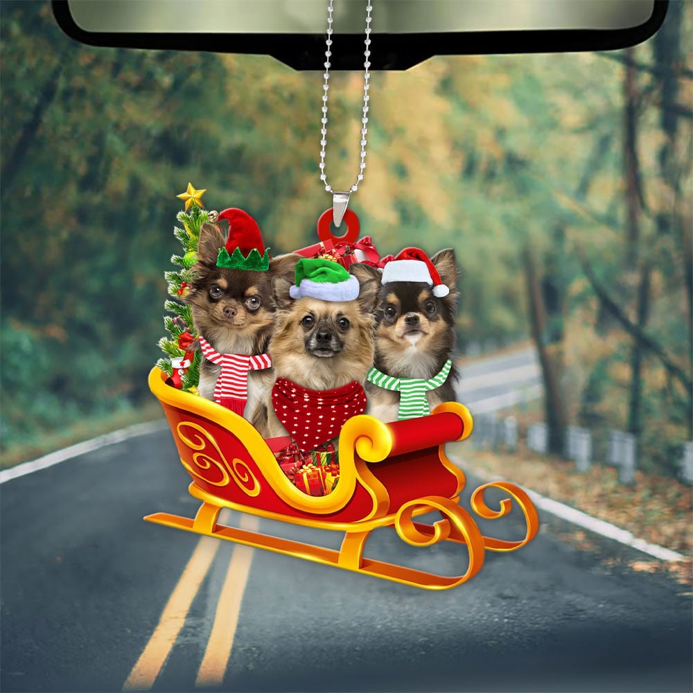 Chihuahua-Dog Christmas Sleigh Car-Two Sided Ornament