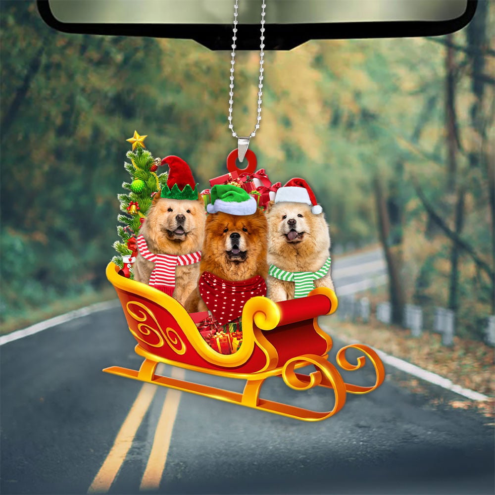 Chow Chow-Dog Christmas Sleigh Car-Two Sided Ornament