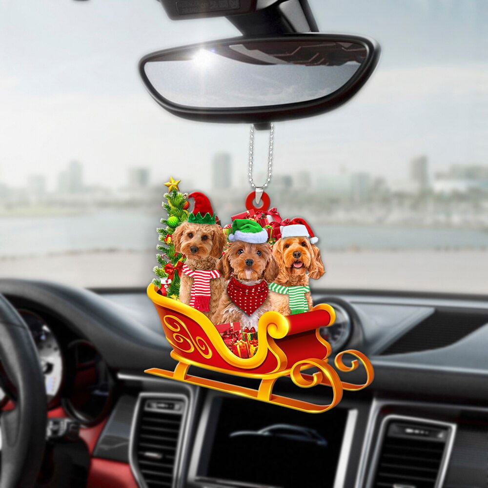 Cockapoo-Dog Christmas Sleigh Car-Two Sided Ornament