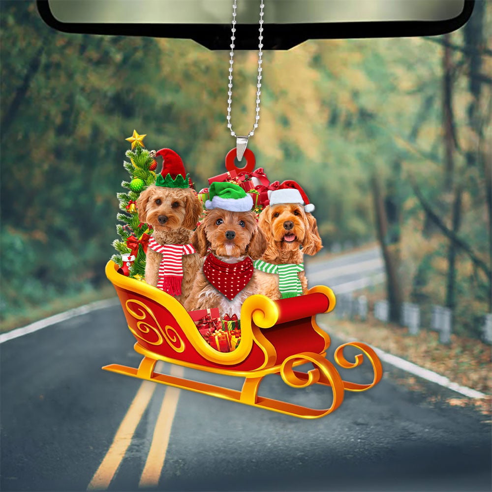 Cockapoo-Dog Christmas Sleigh Car-Two Sided Ornament