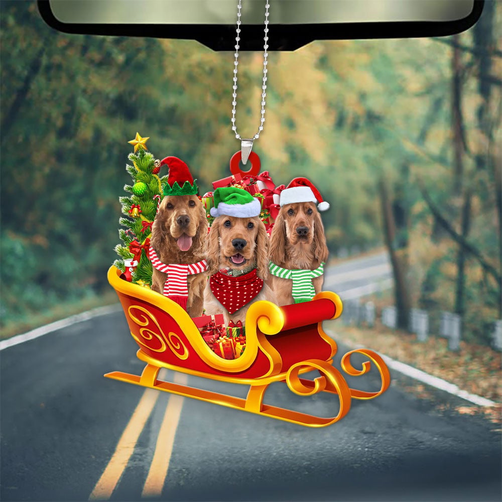 Cocker Spaniel-Dog Christmas Sleigh Car-Two Sided Ornament