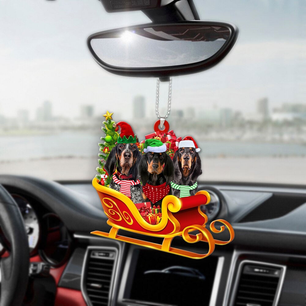 Coonhound-Dog Christmas Sleigh Car-Two Sided Ornament
