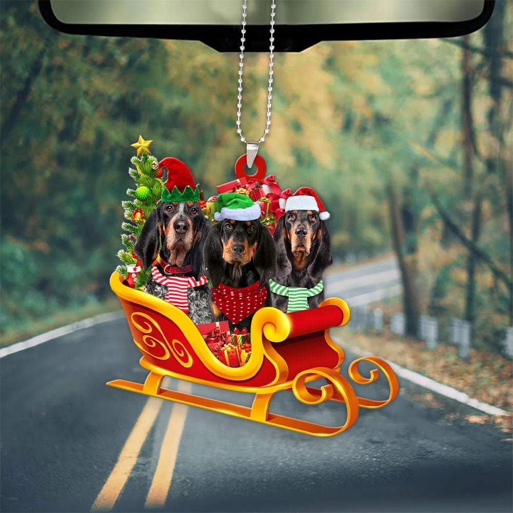 Coonhound-Dog Christmas Sleigh Car-Two Sided Ornament
