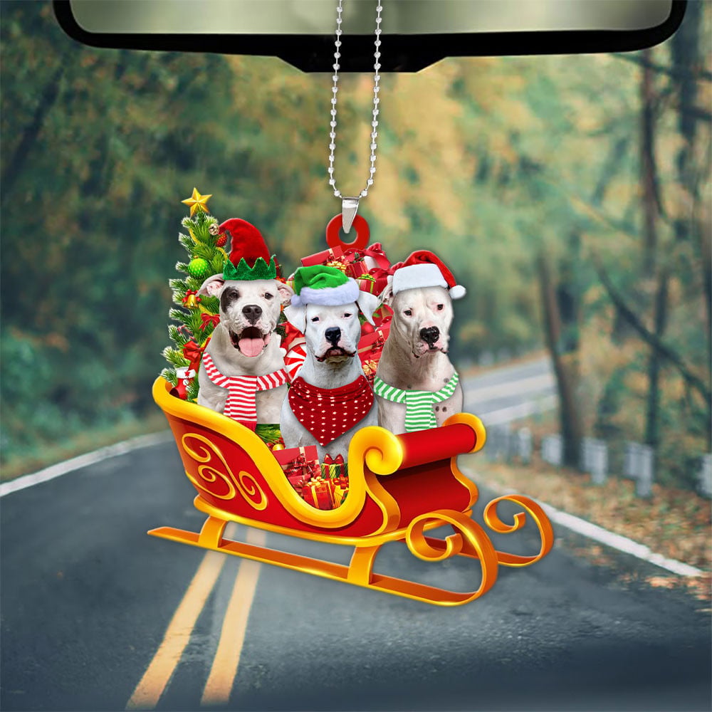 Dogo Argentino-Dog Christmas Sleigh Car-Two Sided Ornament