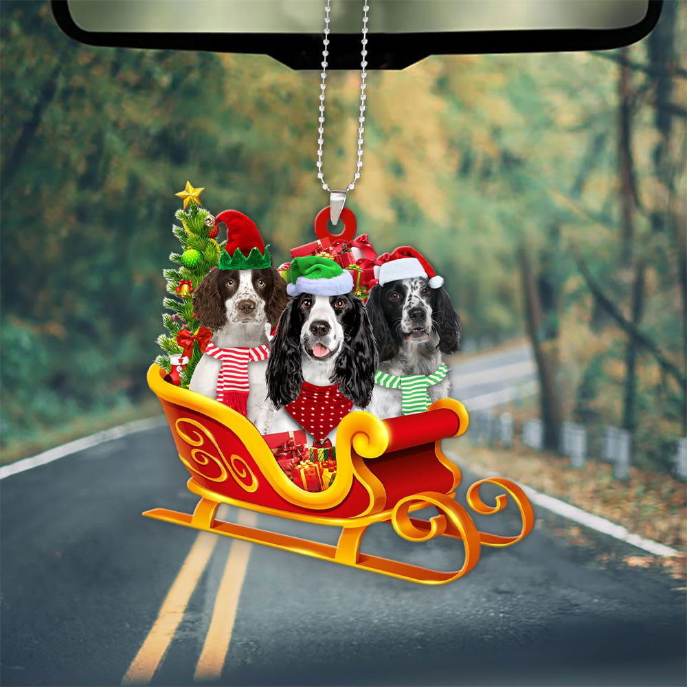 English Springer Spaniel-Dog Christmas Sleigh Car-Two Sided Ornament