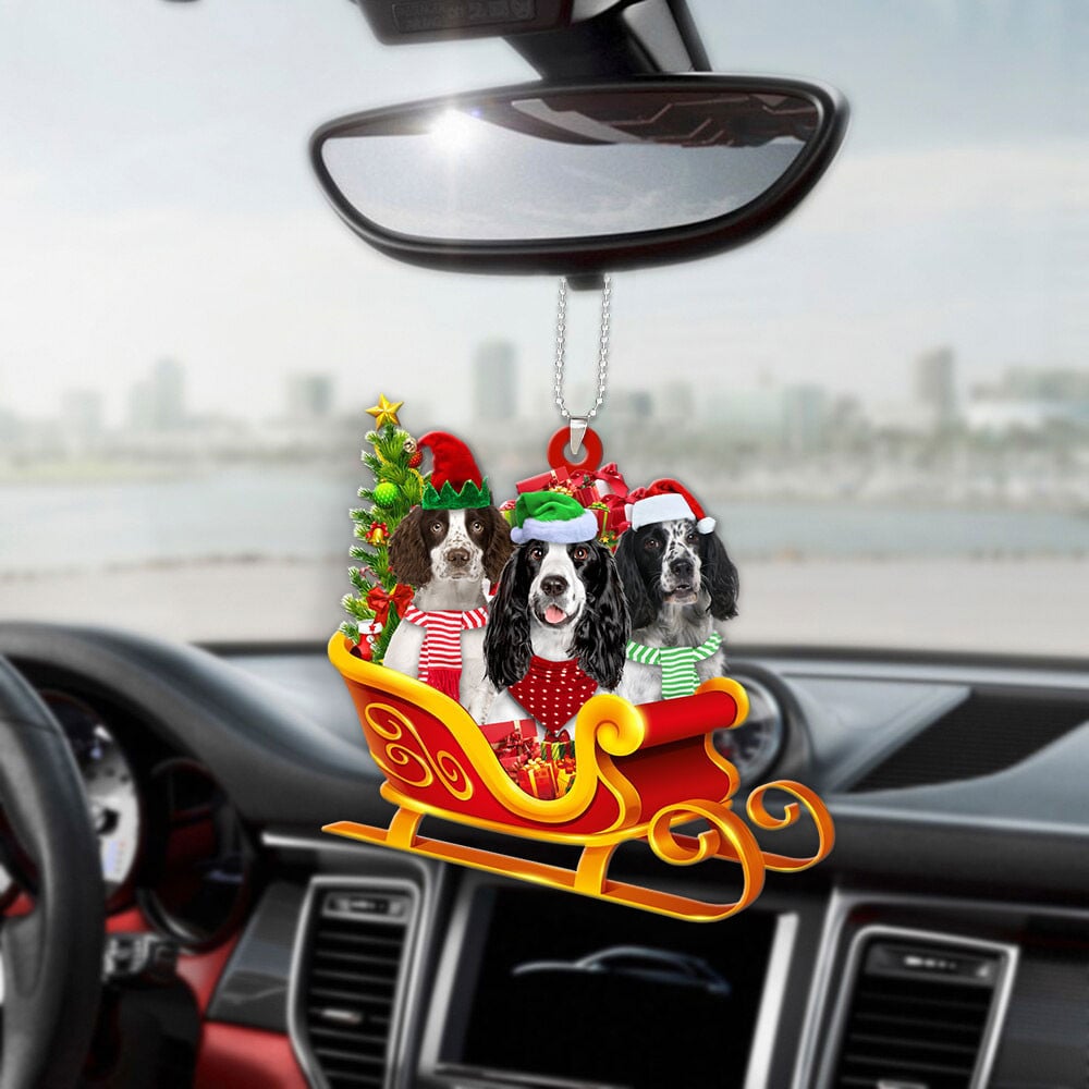 English Springer Spaniel-Dog Christmas Sleigh Car-Two Sided Ornament