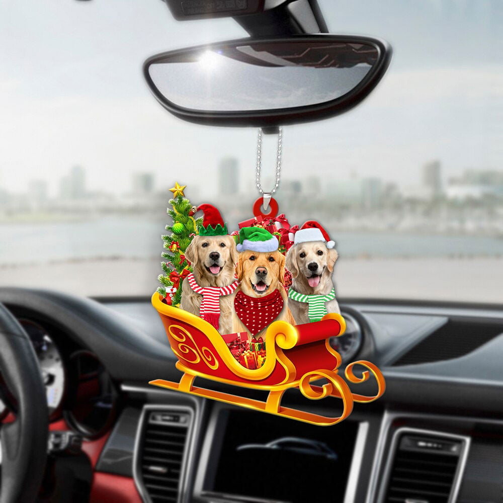 Golden Retriever-Dog Christmas Sleigh Car-Two Sided Ornament