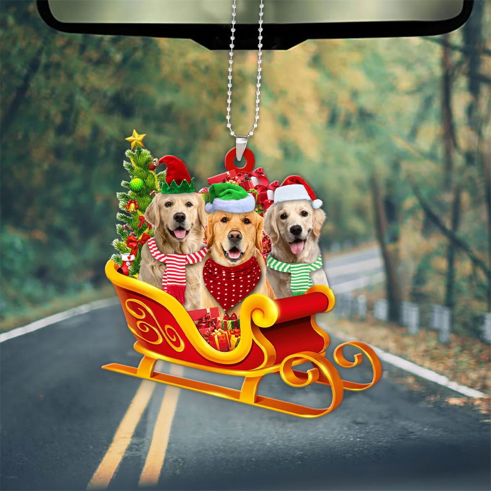 Golden Retriever-Dog Christmas Sleigh Car-Two Sided Ornament