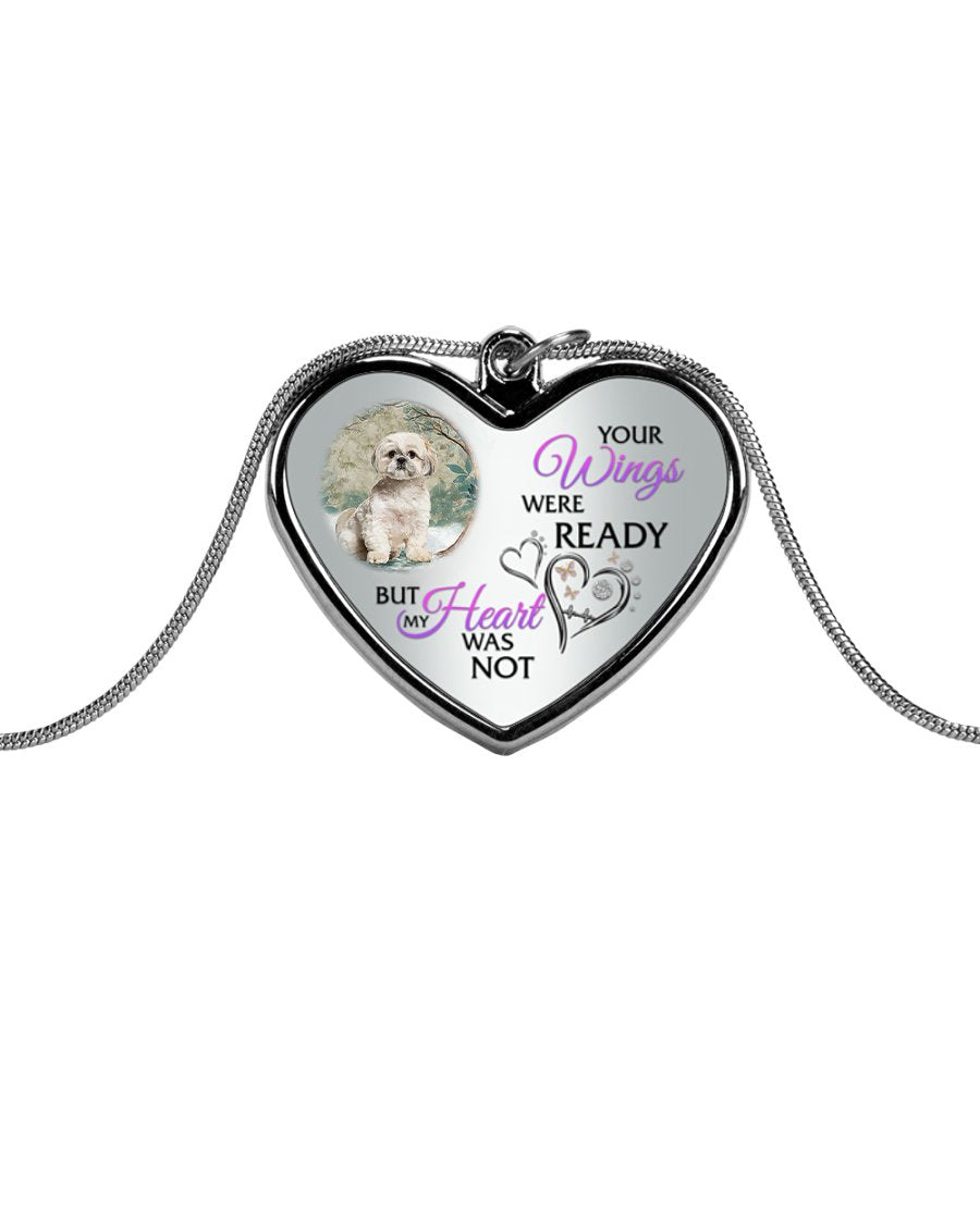Shih Tzu Your Wings Metallic Heart Necklace