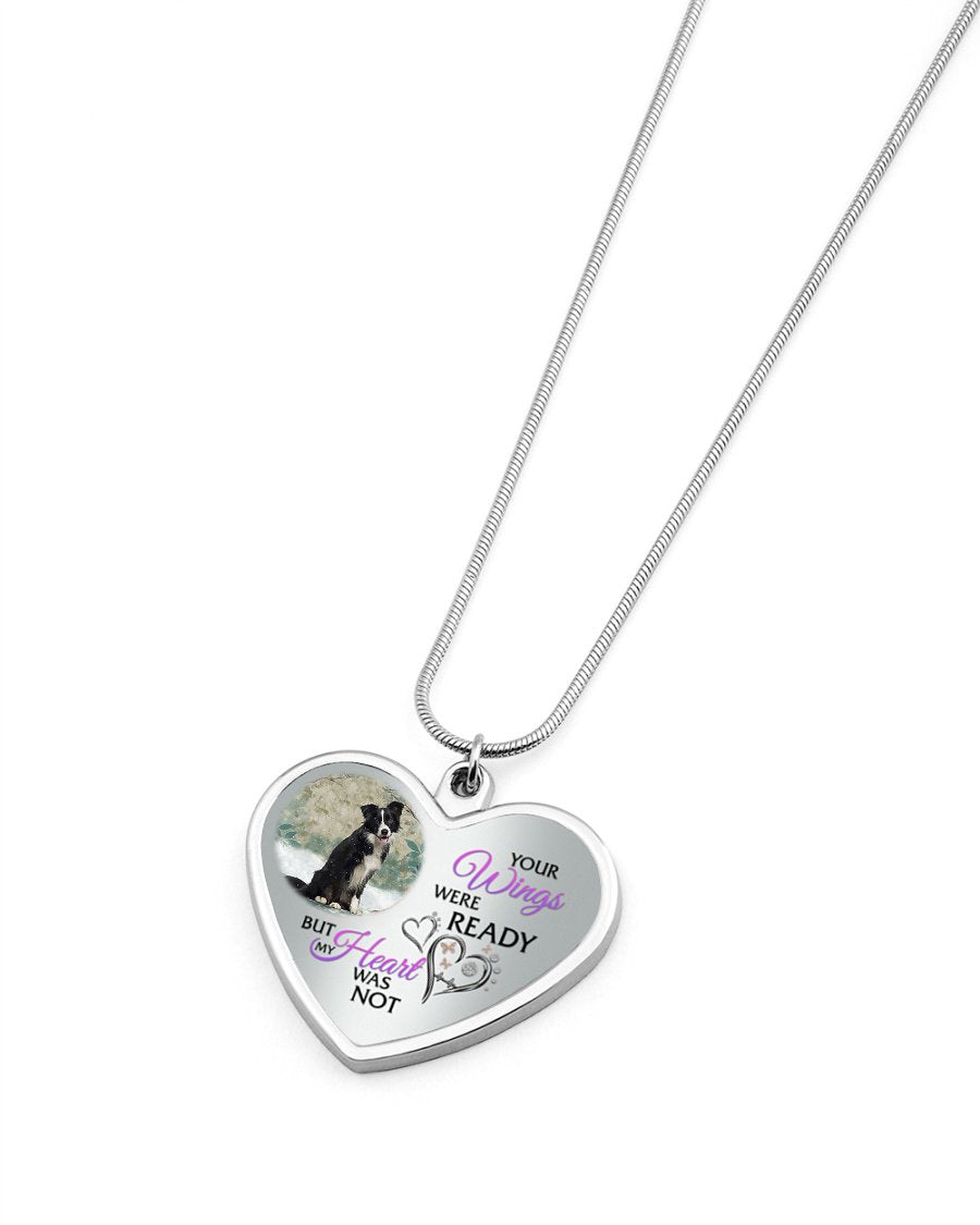 Border Collie Your Wings Metallic Heart Necklace