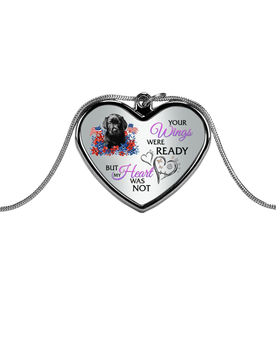 Loyalty-BLACK Labrador Pup Your Wings Metallic Heart Necklace