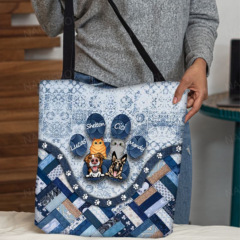 Personalized Pets Paw Blue Cloth Tote Bag