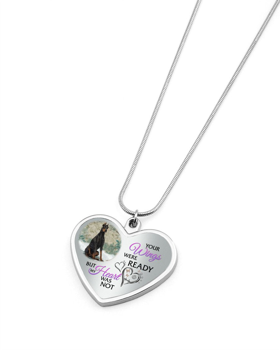 Doberman Pinscher Your Wings Metallic Heart Necklace