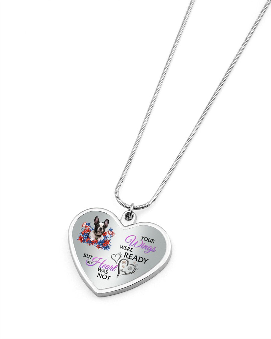 Loyalty-French Bulldog 2 Your Wings Metallic Heart Necklace