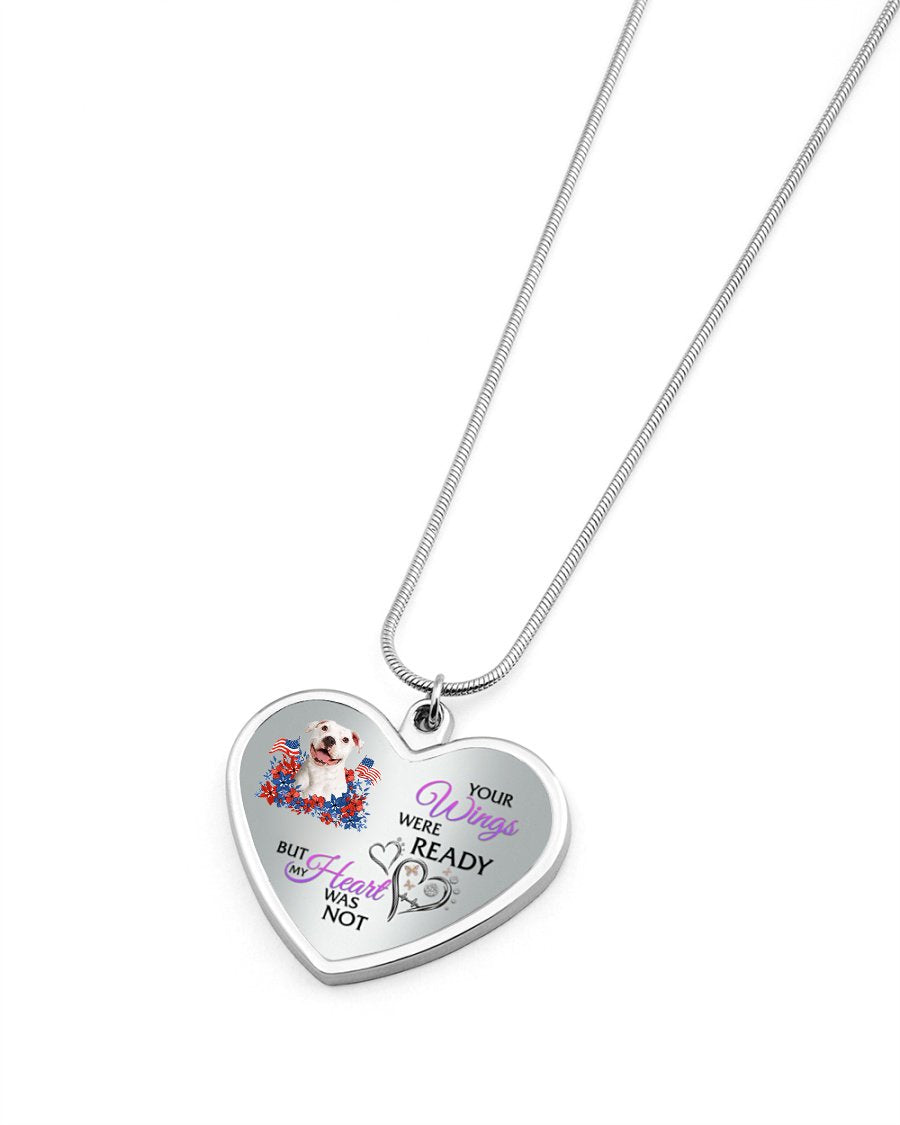 Loyalty-WHITE Pitbull Your Wings Metallic Heart Necklace
