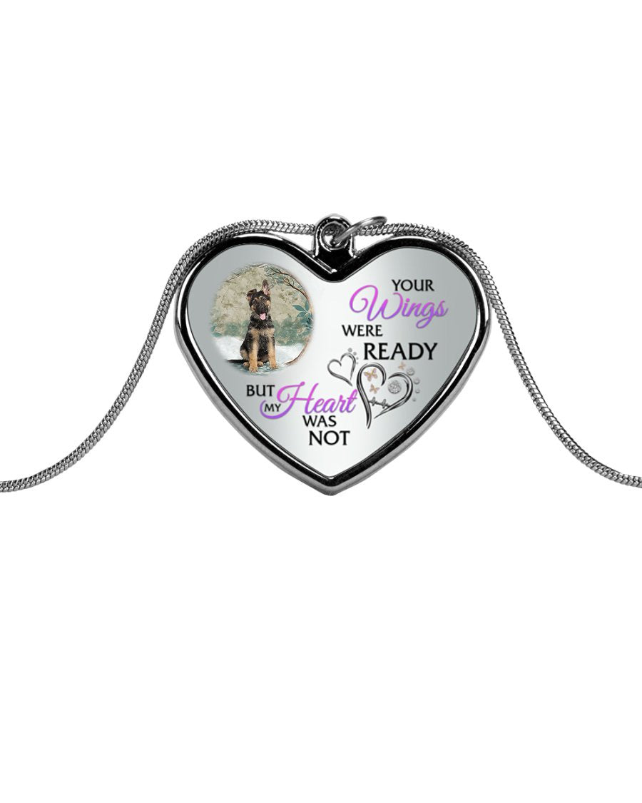 German Shepherd Your Wings Metallic Heart Necklace